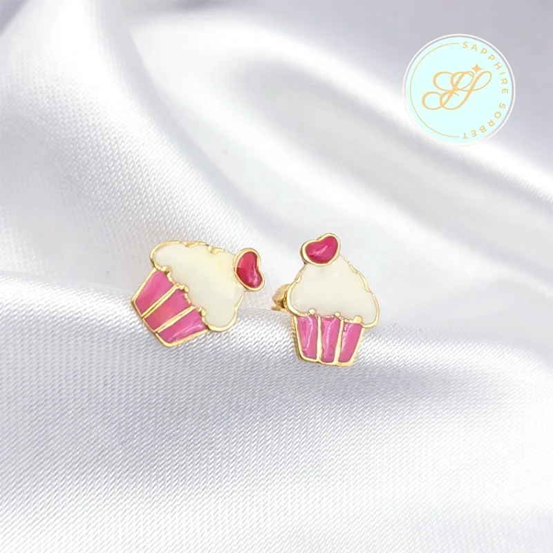 Gold Cupcake earrings for children