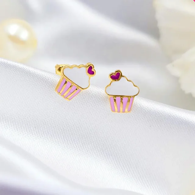Cupcake Gold earrings for Kids
