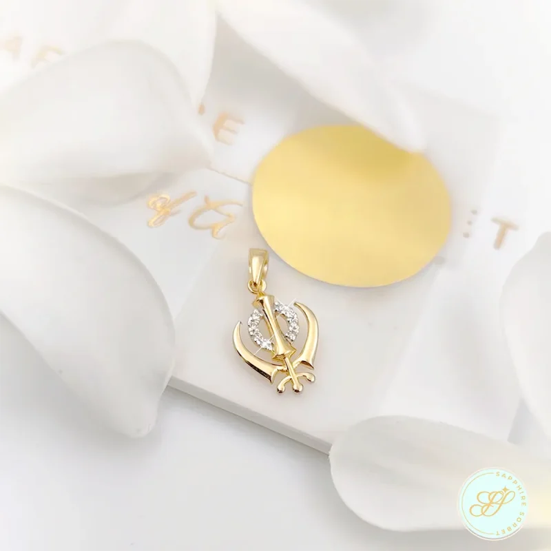 Diamond Khanda Gold Pendant for Baby Gifting